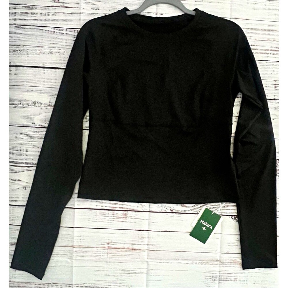 Halara Women’s Black Stretch Activewear Top Crew Neck Long Sleeve L Pullover